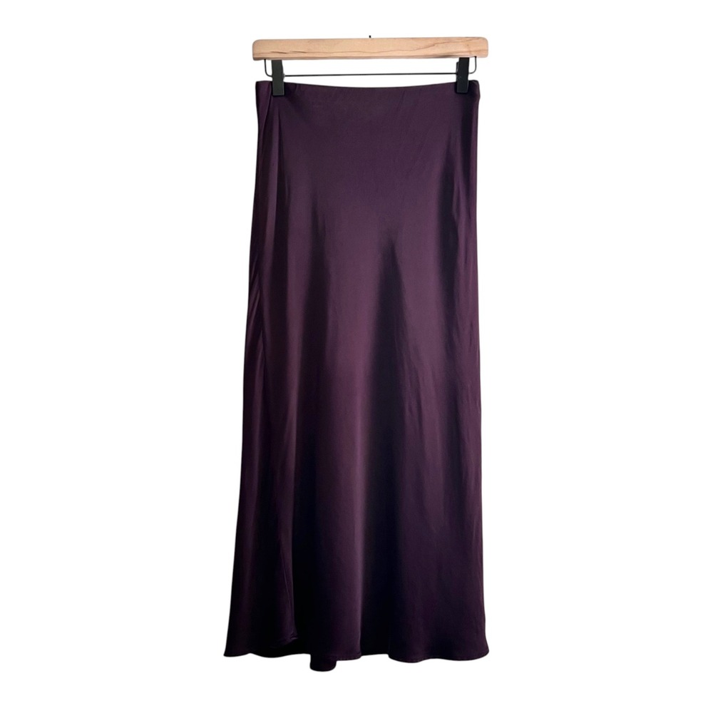 Anthropologie Plum Satin Midi Slip Skirt Small Dark Academia Whimsigoth Fall